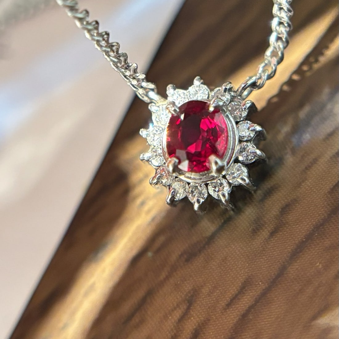 14k Gold 0.32 Ct Natural Ruby & Diamond Necklace - 2