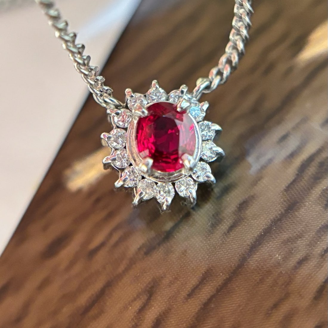 14k Gold 0.32 Ct Natural Ruby & Diamond Necklace - 3