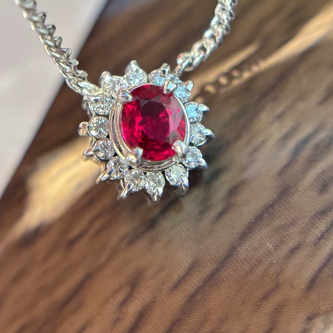 14k Gold 0.32 Ct Natural Ruby & Diamond Necklace - 4
