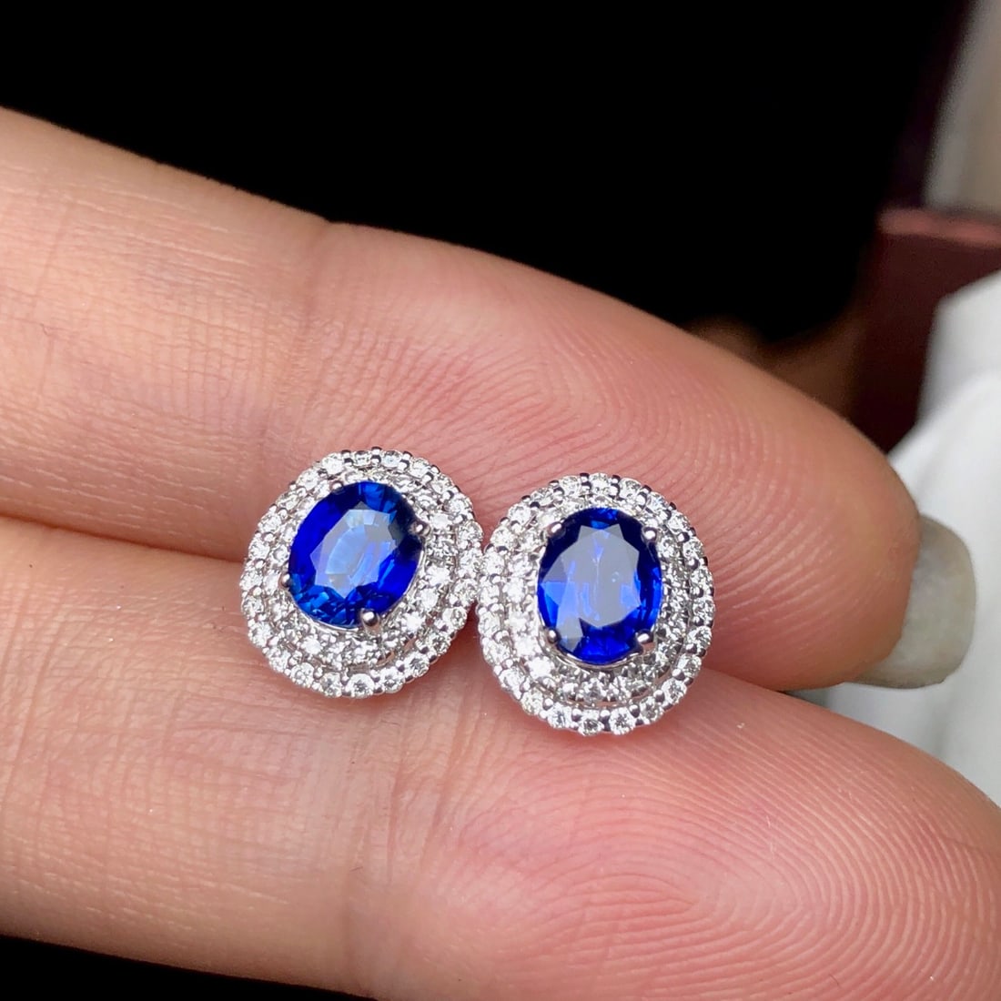 14k Gold 1.56 Ctw Natural Sapphire & Diamond Earrings - 2