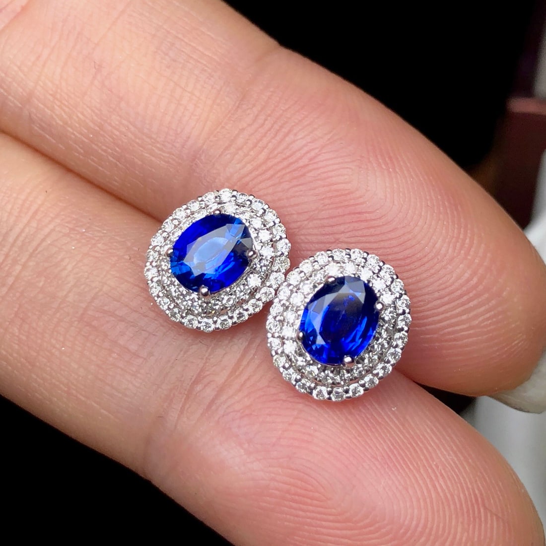 14k Gold 1.56 Ctw Natural Sapphire & Diamond Earrings - 3