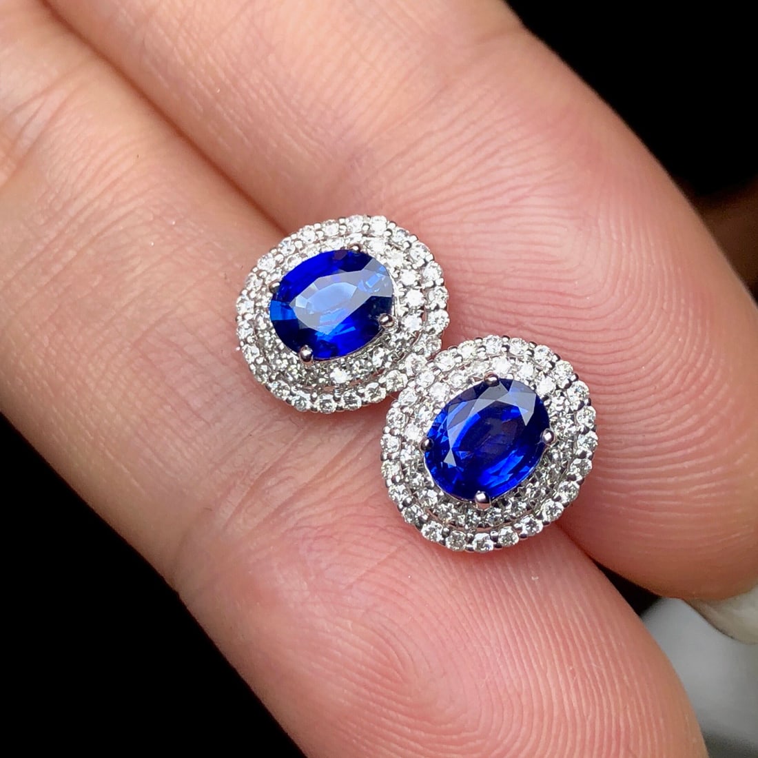 14k Gold 1.56 Ctw Natural Sapphire & Diamond Earrings - 4