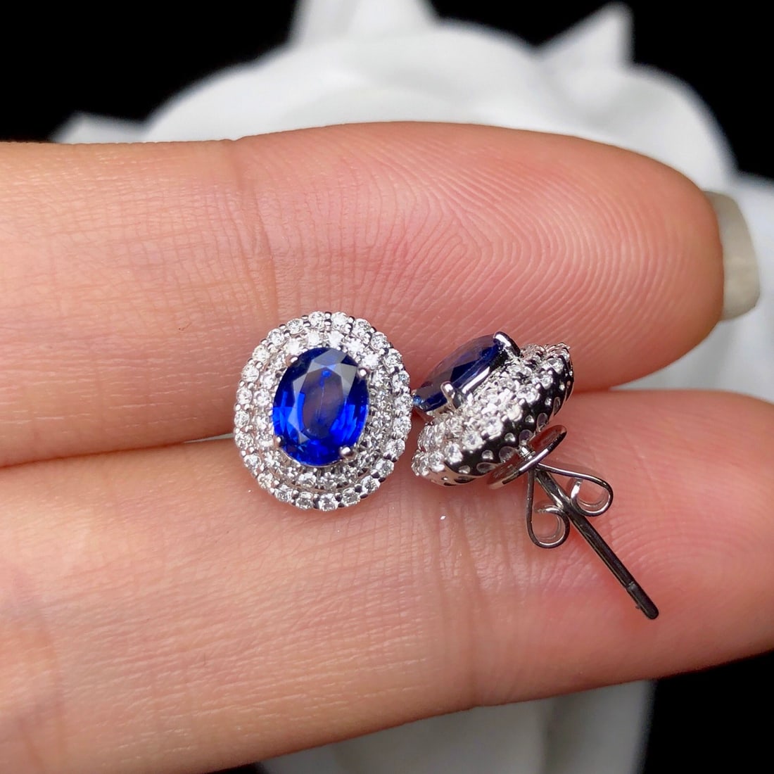 14k Gold 1.56 Ctw Natural Sapphire & Diamond Earrings - 5