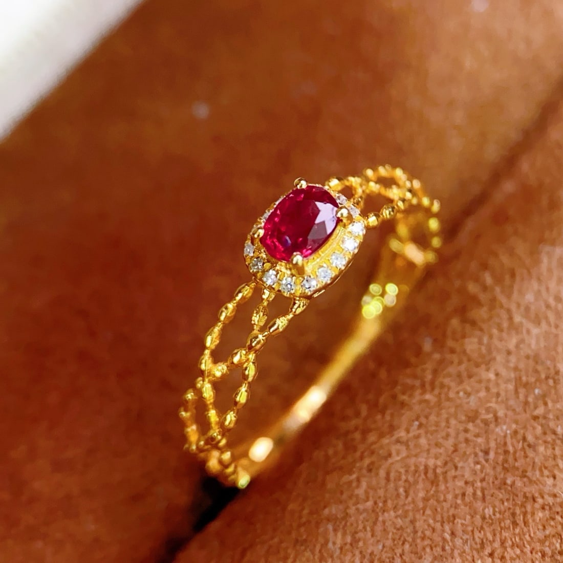 14k Gold 0.4 Ct Natural Ruby & Diamond Ring - 3
