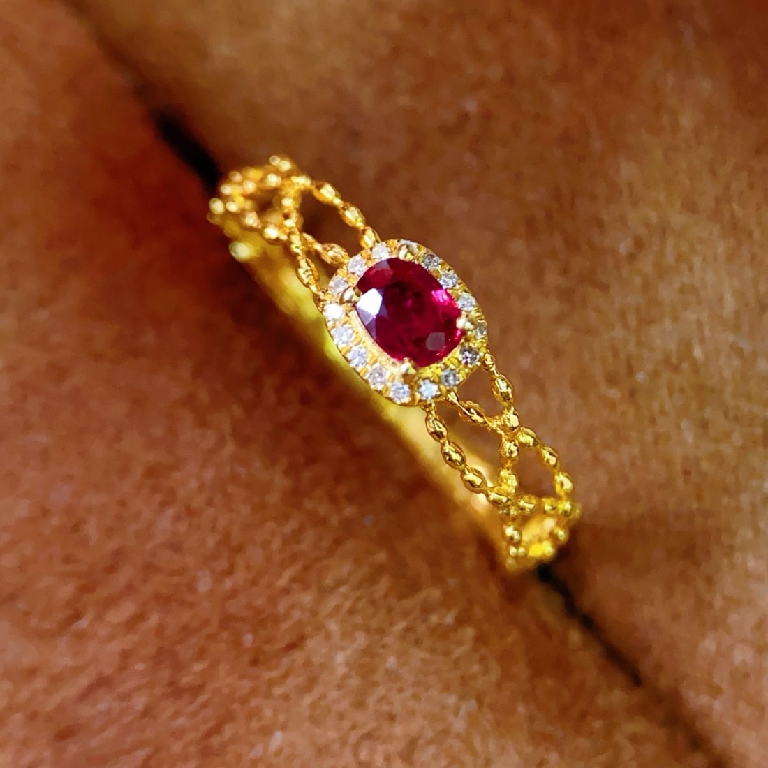 14k Gold 0.4 Ct Natural Ruby & Diamond Ring - 4