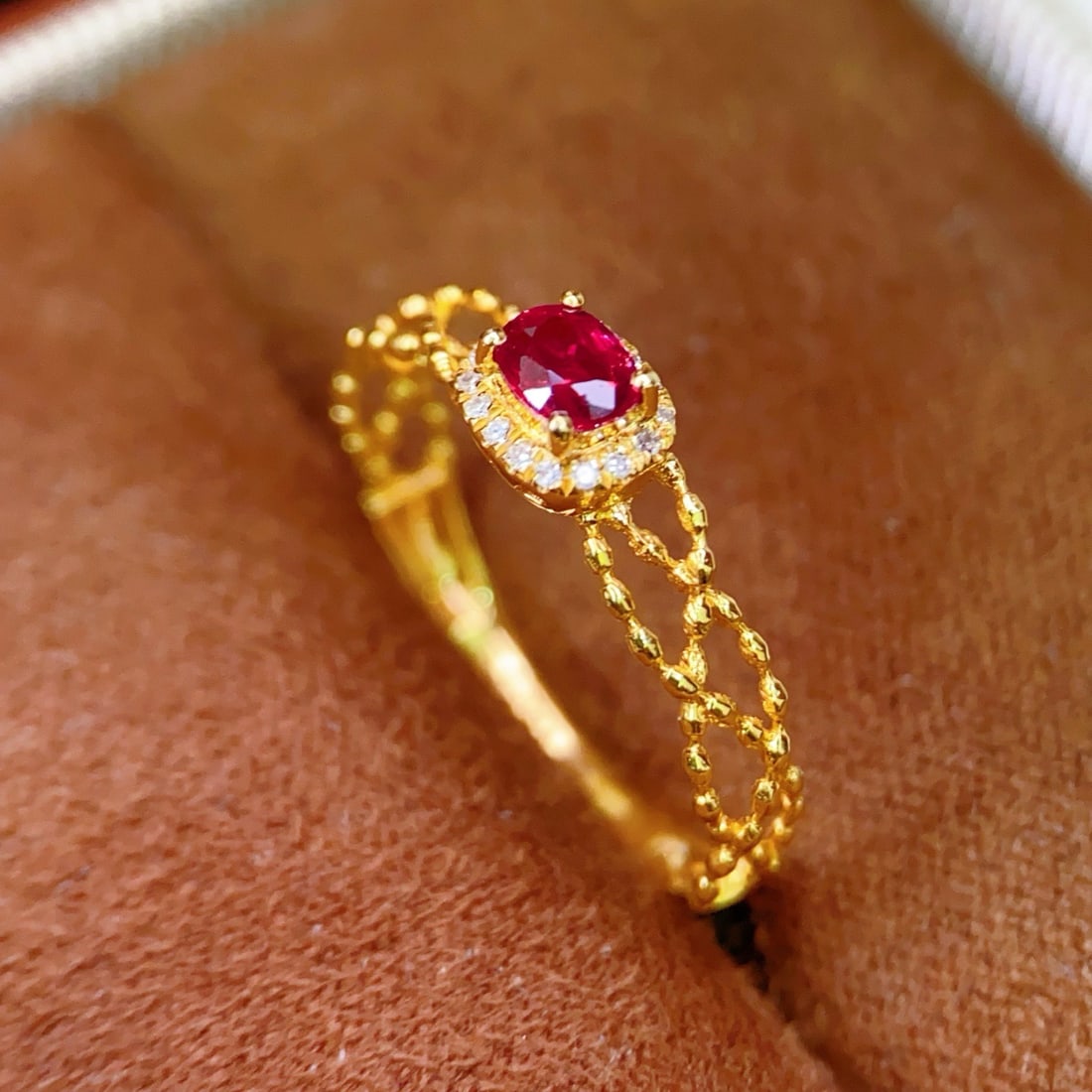 14k Gold 0.4 Ct Natural Ruby & Diamond Ring - 5