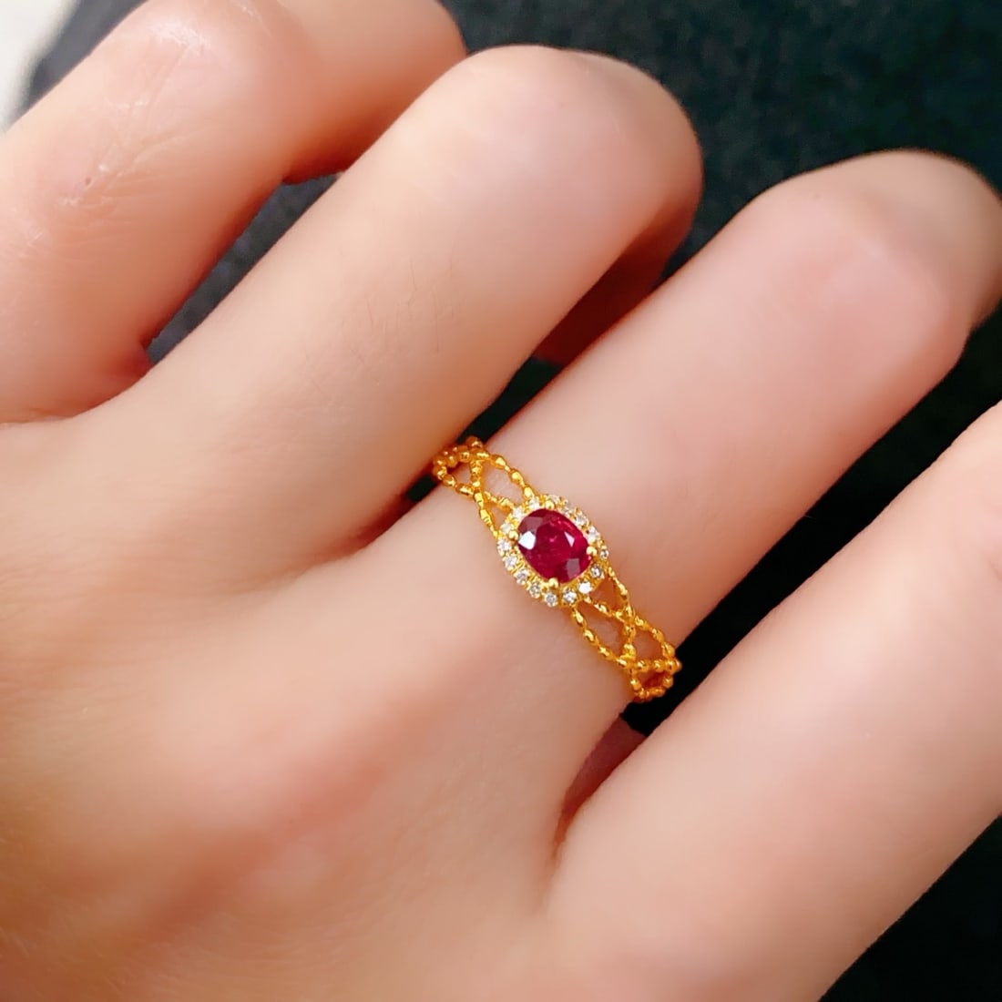 14k Gold 0.4 Ct Natural Ruby & Diamond Ring - 6