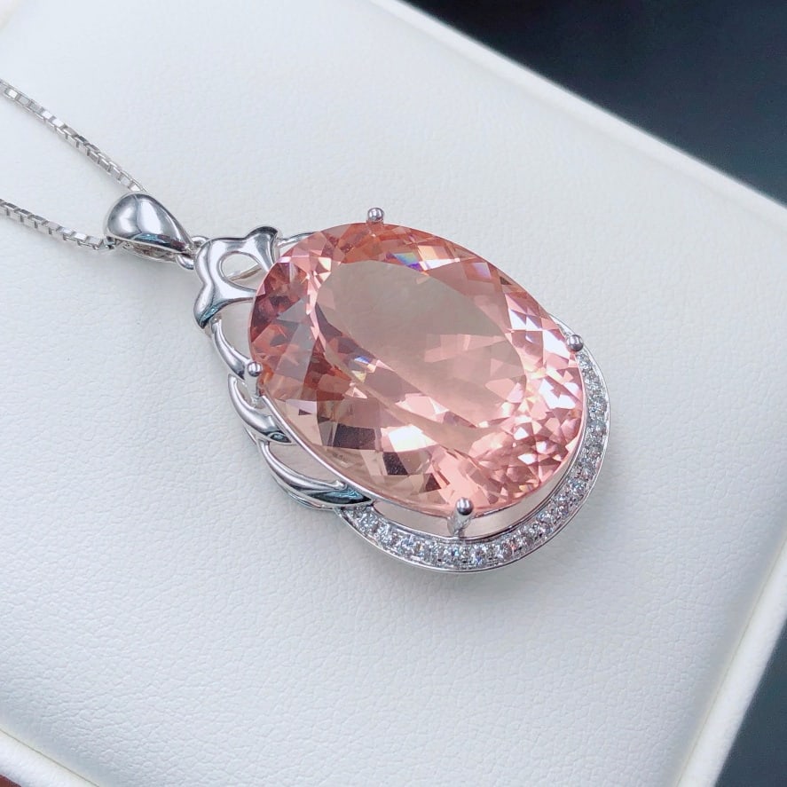 14k Gold 33.63 Ctw Natural Morganite & Diamond Pendant( Without Chain ) - 2