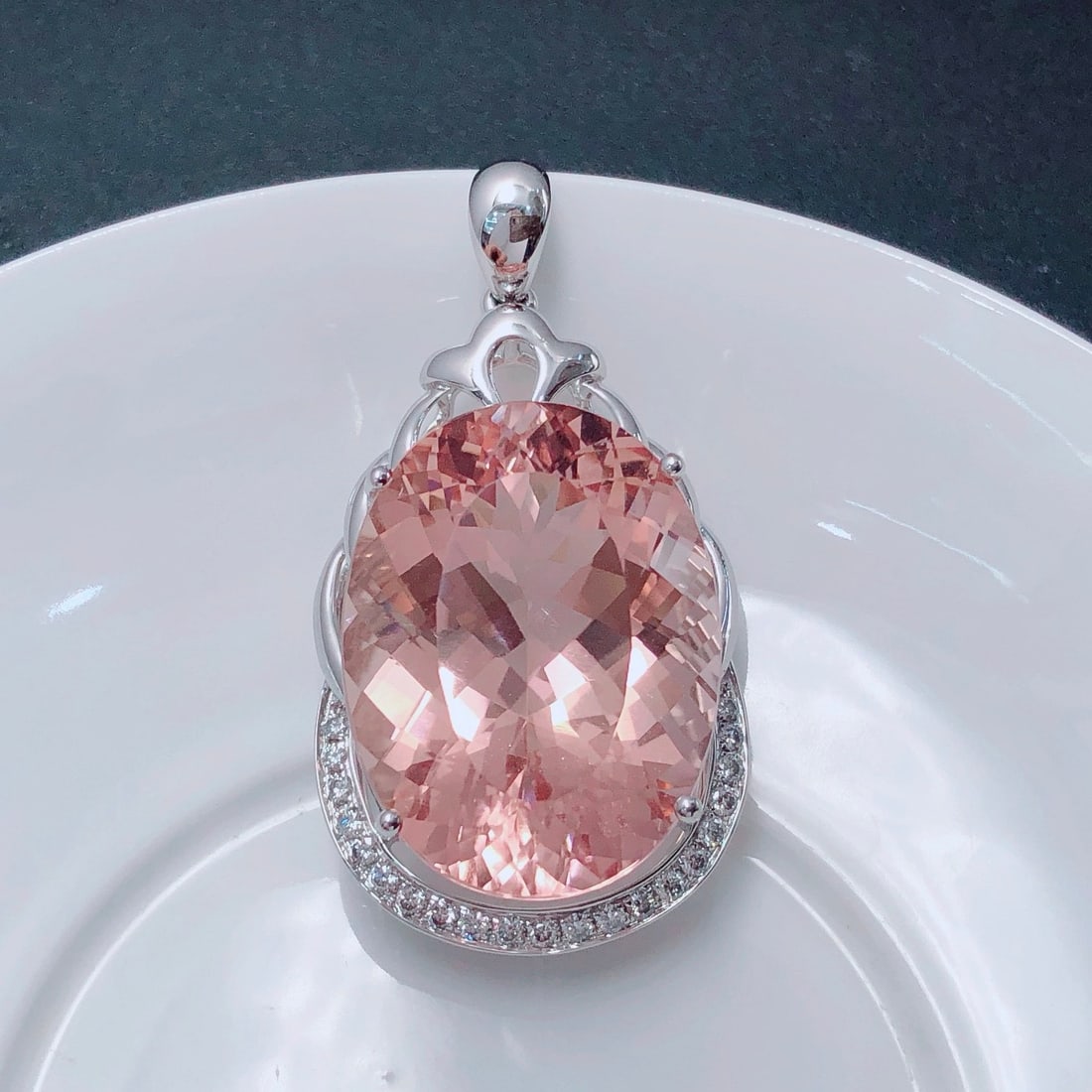 14k Gold 33.63 Ctw Natural Morganite & Diamond Pendant( Without Chain ) - 3