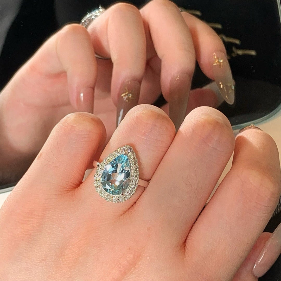 14k Gold 3.71 Ctw Natural Aquamarine & Diamond Ring - 2