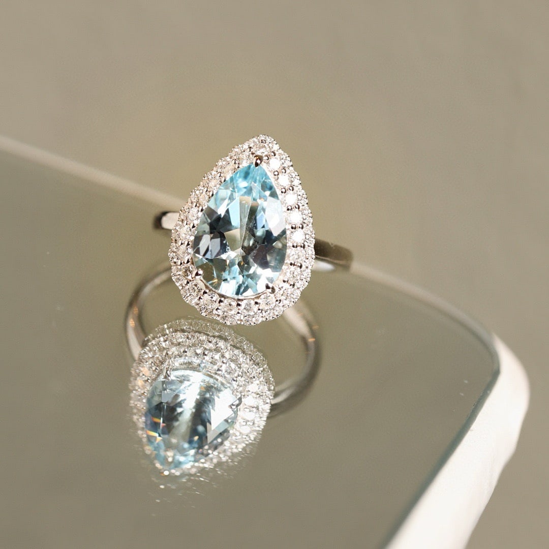 14k Gold 3.71 Ctw Natural Aquamarine & Diamond Ring - 3