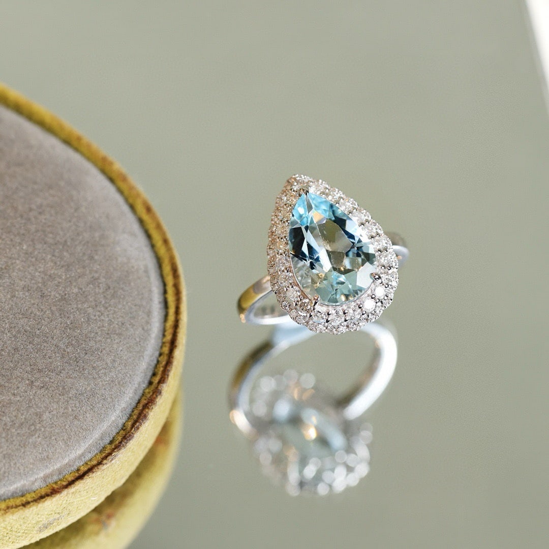14k Gold 3.71 Ctw Natural Aquamarine & Diamond Ring - 5