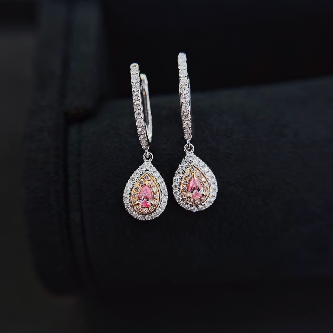 14k Gold 0.62 Ctw Natural Pink Diamond & Diamond Earrings - 2