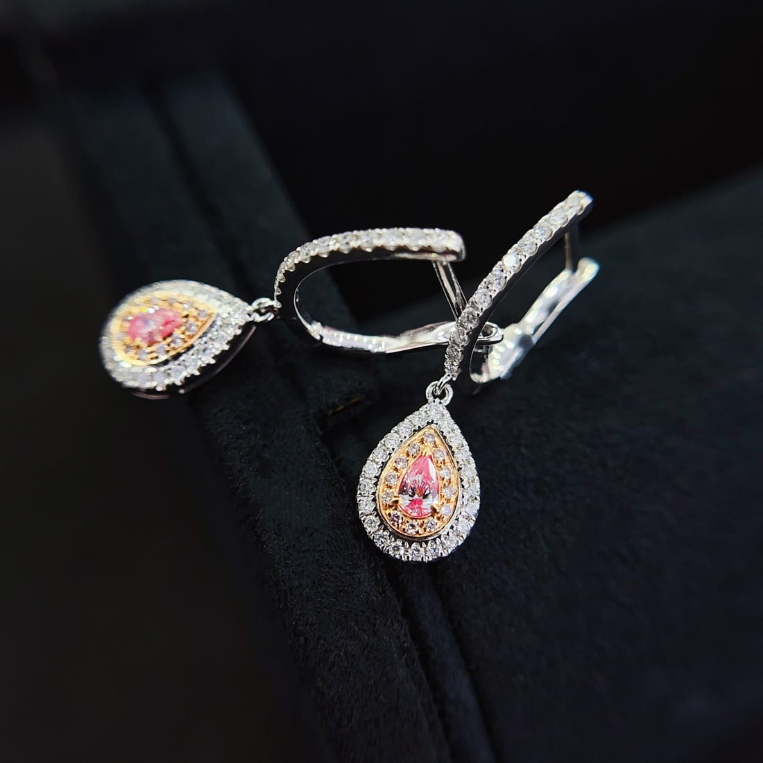 14k Gold 0.62 Ctw Natural Pink Diamond & Diamond Earrings - 3