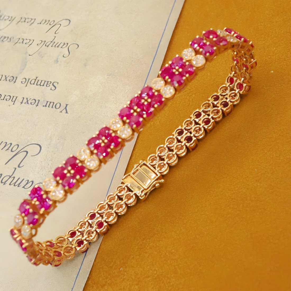 14k Gold 10.47 Ctw Natural Ruby & Diamond Bracelet - 2