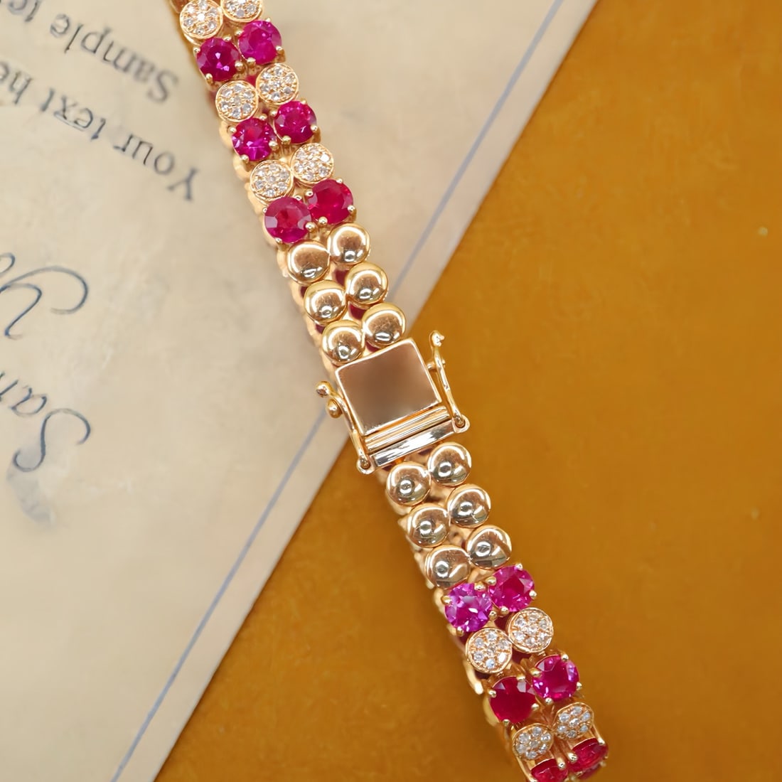 14k Gold 10.47 Ctw Natural Ruby & Diamond Bracelet - 3