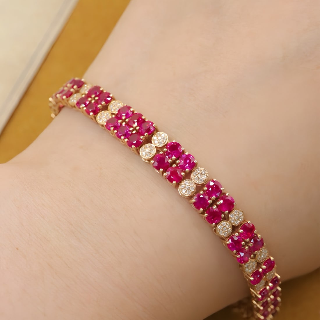 14k Gold 10.47 Ctw Natural Ruby & Diamond Bracelet - 5