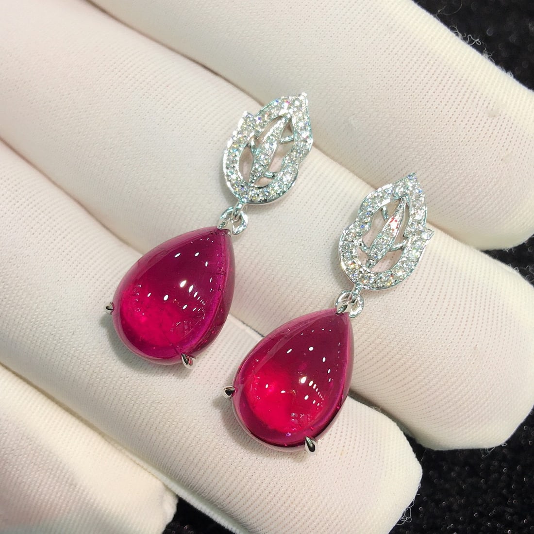 14k Gold 12.31 Ctw Natural Tourmaline & Diamond Earrings - 2