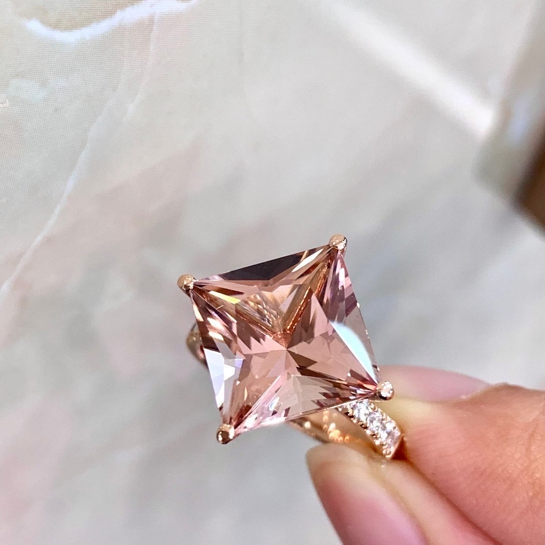 14k Gold 10.01 Ctw Natural Morganite & Diamond Ring - 2