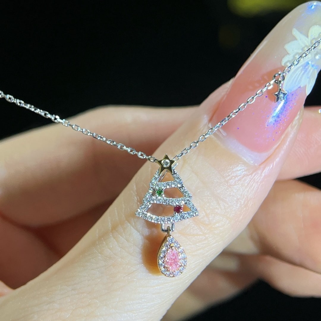 14k Gold 0.22 Ctw Natural Pink Diamond & Diamond Necklace - 2