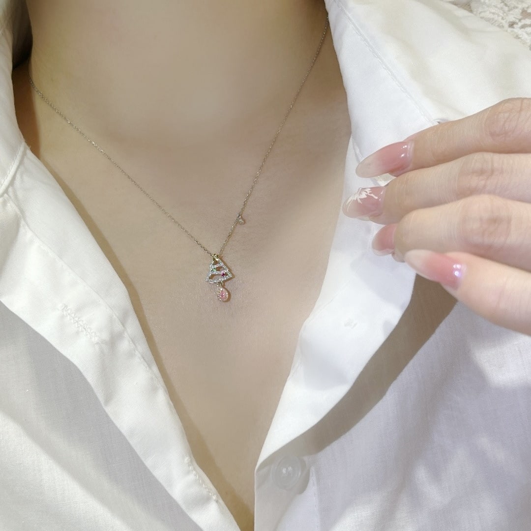 14k Gold 0.22 Ctw Natural Pink Diamond & Diamond Necklace - 3