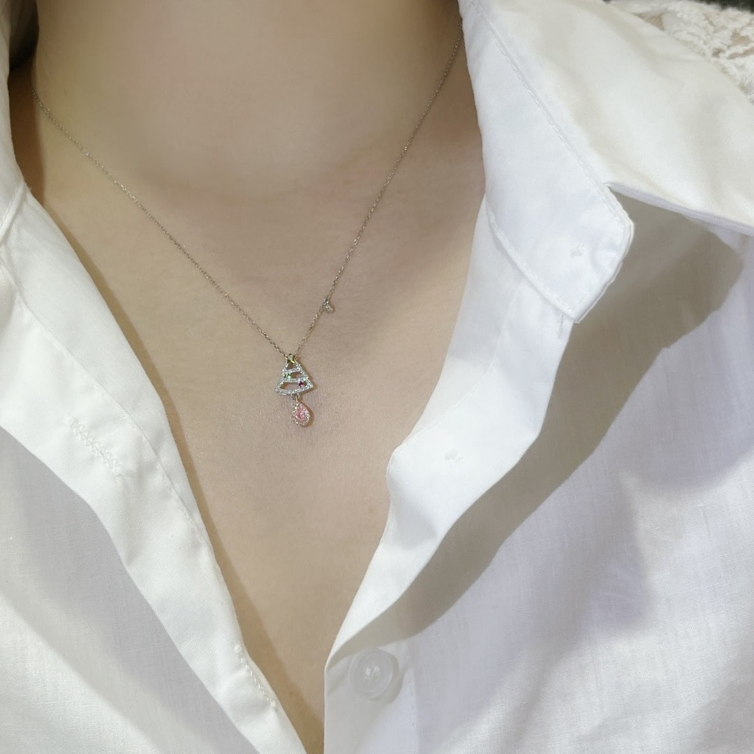 14k Gold 0.22 Ctw Natural Pink Diamond & Diamond Necklace - 4