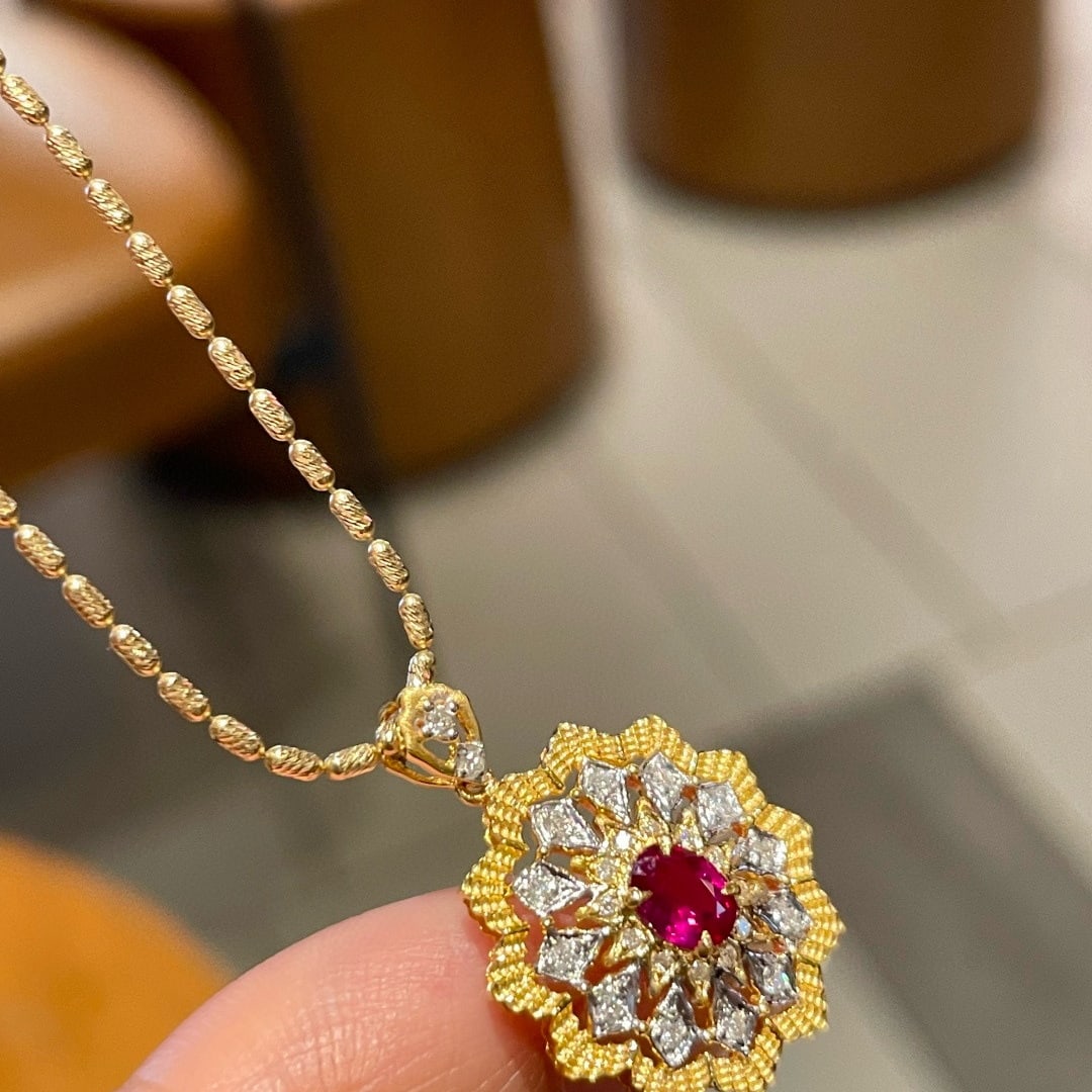 14k Gold 0.38 Ct Natural Ruby & Diamond Pendant( Without Chain ) - 3