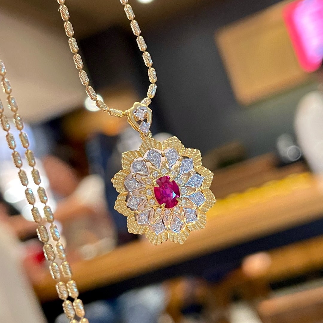 14k Gold 0.38 Ct Natural Ruby & Diamond Pendant( Without Chain ) - 5