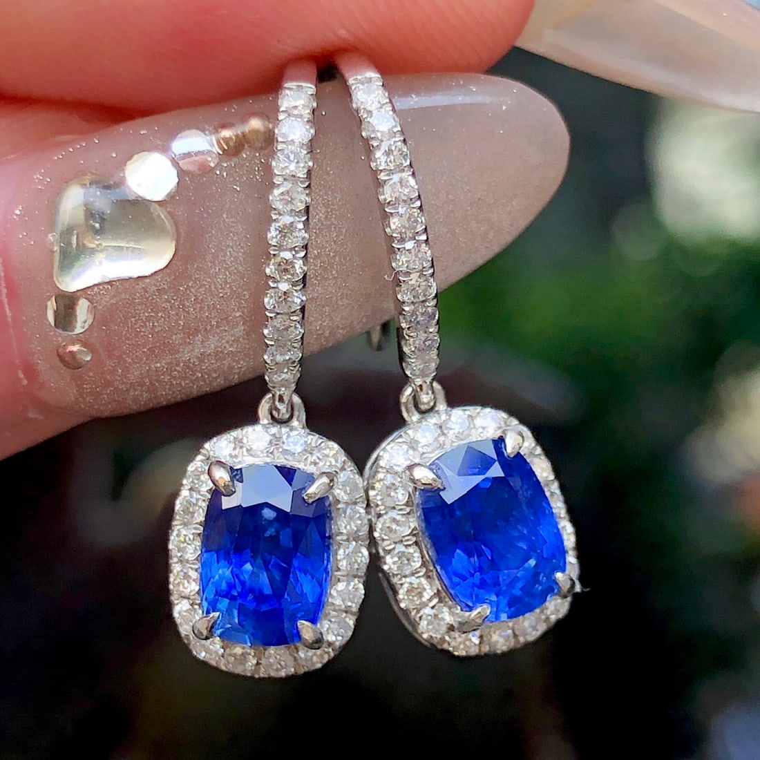 14k Gold 2.64 Ctw Natural Sapphire & Diamond Earrings - 2