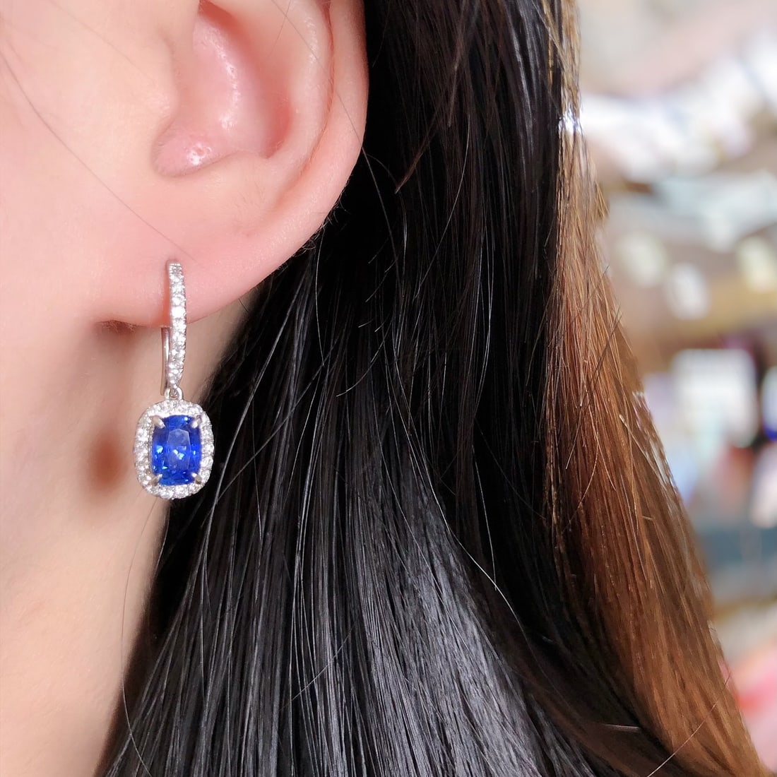 14k Gold 2.64 Ctw Natural Sapphire & Diamond Earrings - 3