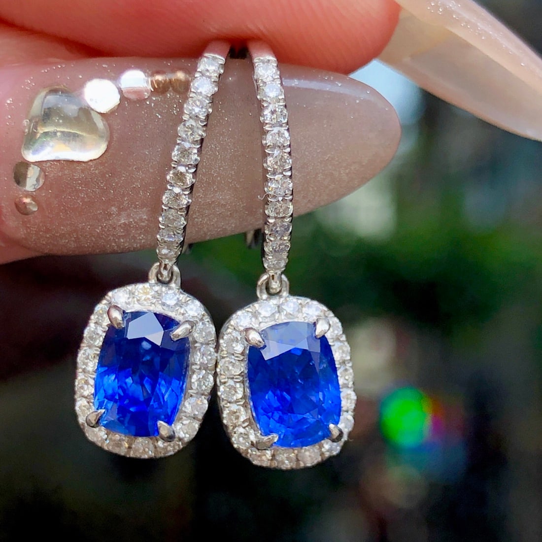 14k Gold 2.64 Ctw Natural Sapphire & Diamond Earrings - 4
