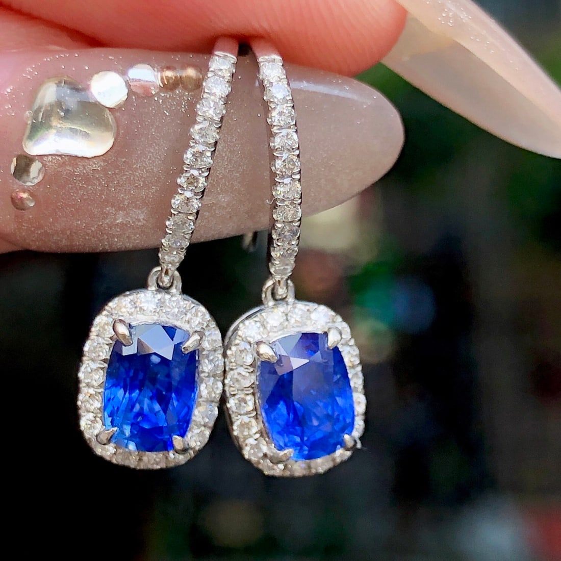 14k Gold 2.64 Ctw Natural Sapphire & Diamond Earrings - 5