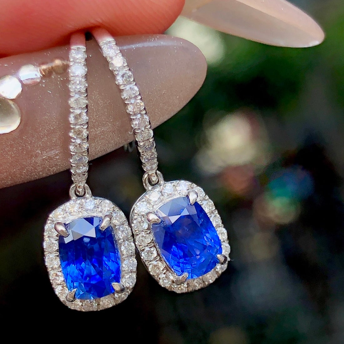 14k Gold 2.64 Ctw Natural Sapphire & Diamond Earrings - 6