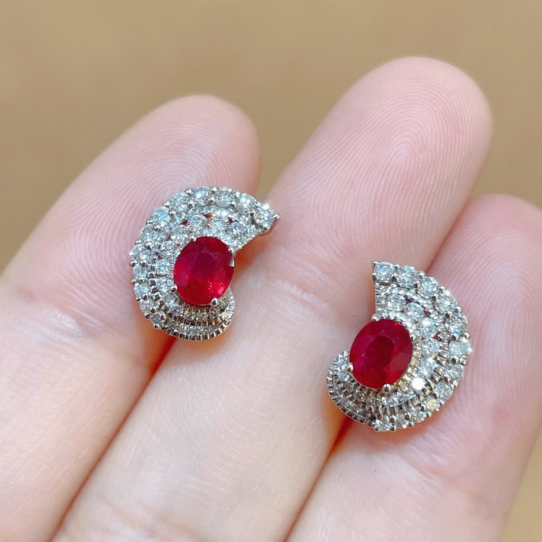 14k Gold 1.63 Ctw Vivid Red Natural Ruby & Diamond Earrings - 2