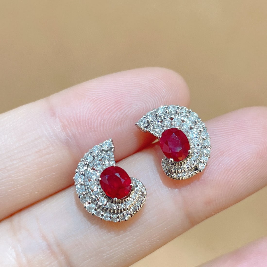 14k Gold 1.63 Ctw Vivid Red Natural Ruby & Diamond Earrings - 3