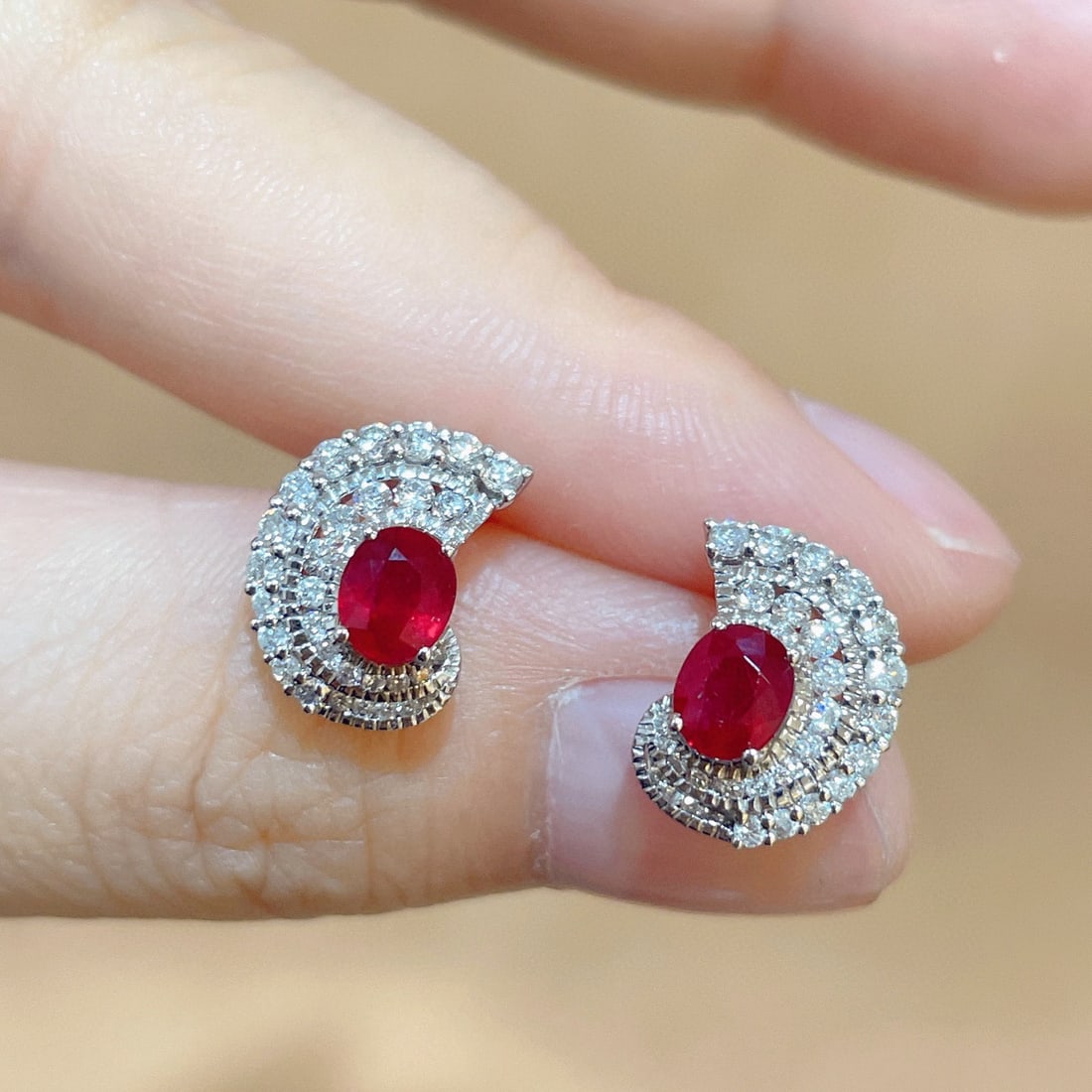 14k Gold 1.63 Ctw Vivid Red Natural Ruby & Diamond Earrings - 4