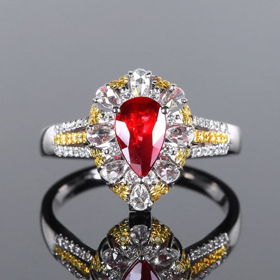 14k Gold 1.58 Ctw Natural Ruby & Diamond Ring/pendant( Without Chain ): Ref:231092231 // gold content:14k gold // ring size:7. 25us // // main gemstone:ruby // shape:pear // carat weight:1. 02ct // color:pigeonblood red // treatment:natural // // adjacent gemstone 2 : dia