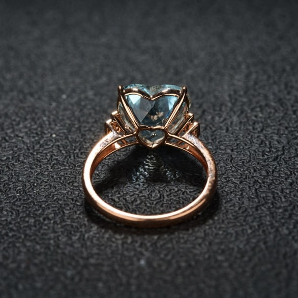 14k Gold 4.42 Ct Natural Aquamarine & Diamond Ring - 5