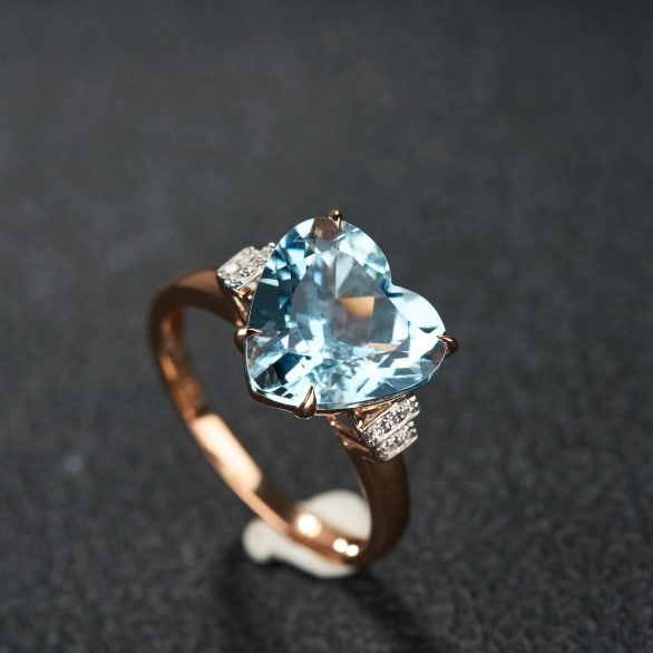 14k Gold 4.42 Ct Natural Aquamarine & Diamond Ring - 7