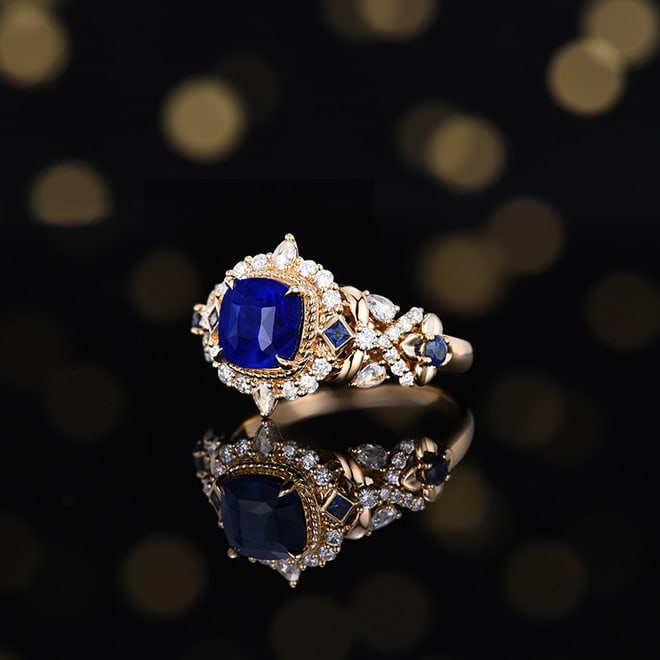 14k Gold 3.02 Ctw Natural Sapphire & Diamond Ring - 2