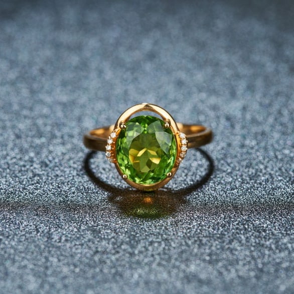14k Gold 3.7 Ct Natural Tourmaline & Diamond Ring: Ref:231092249 // gold content:14k gold // ring size:7. 25us // // main gemstone:tourmaline // shape:oval // carat weight:3. 7ct // color:green // treatment:natural // // adjacent gemstone 2 : diamond