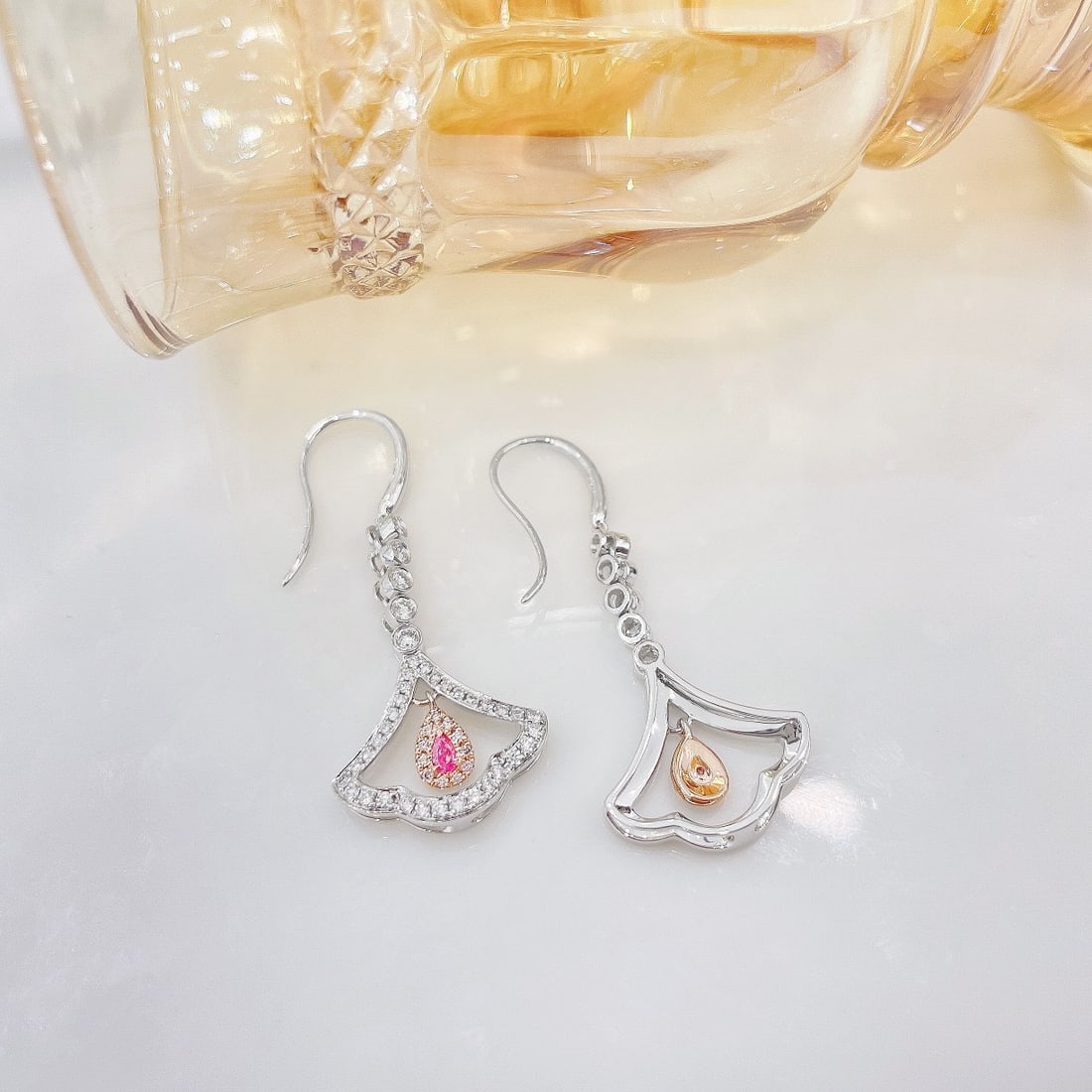 14k Gold 1.00 Ctw Natural Pink Diamond & Diamond Earrings - 3