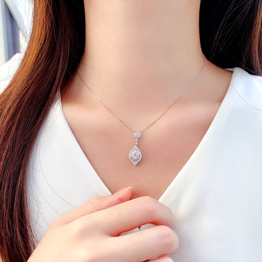14k Gold 0.6 Ct Natural H Diamond Necklace - 2