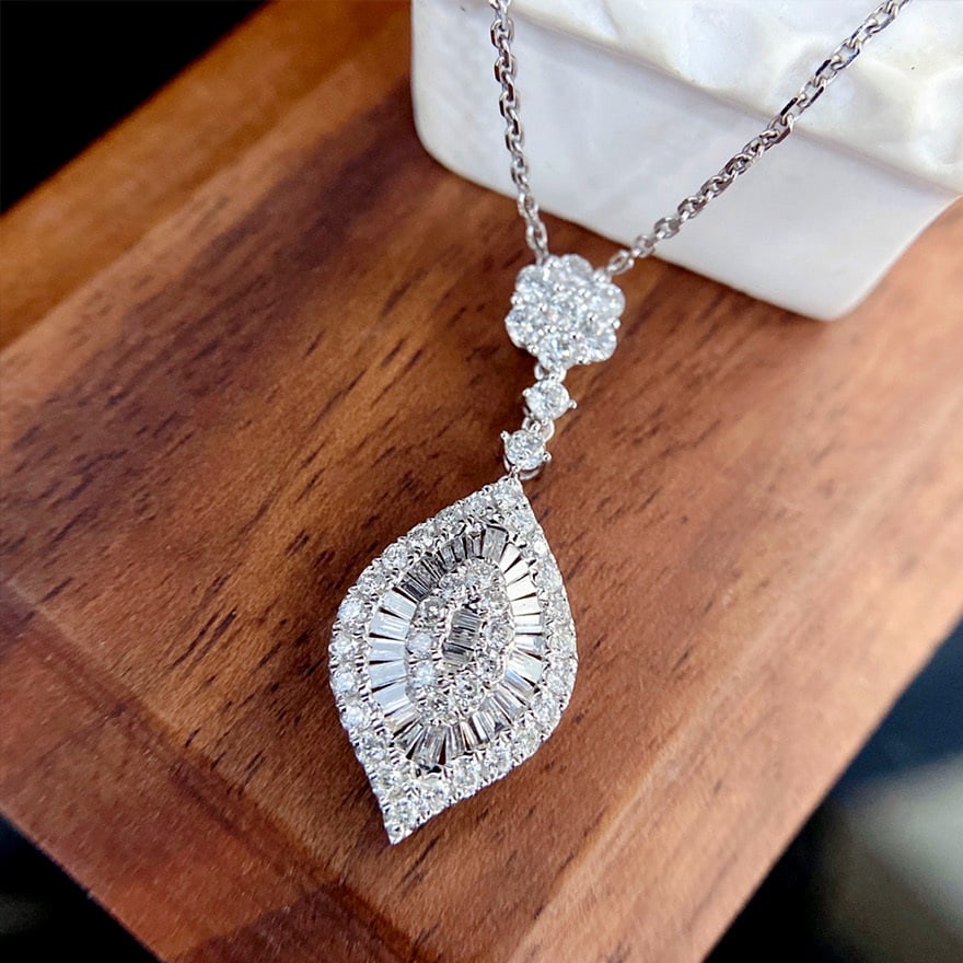 14k Gold 0.6 Ct Natural H Diamond Necklace - 6