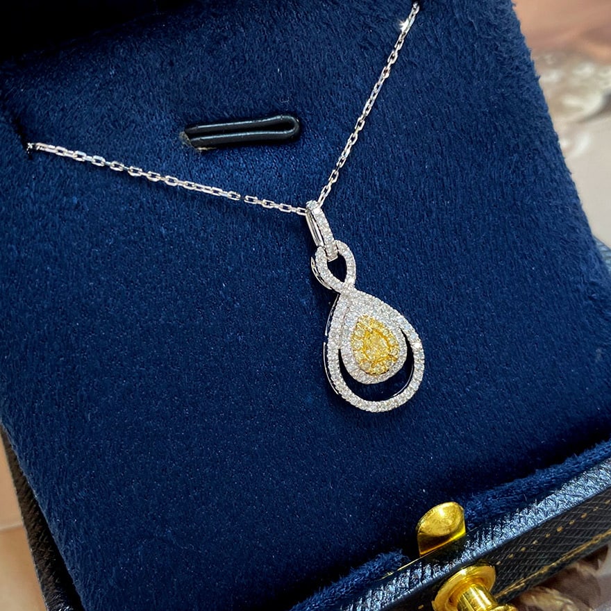 14k Gold 0.35 Ctw Natural Yellow Diamond & Diamond Necklace - 2