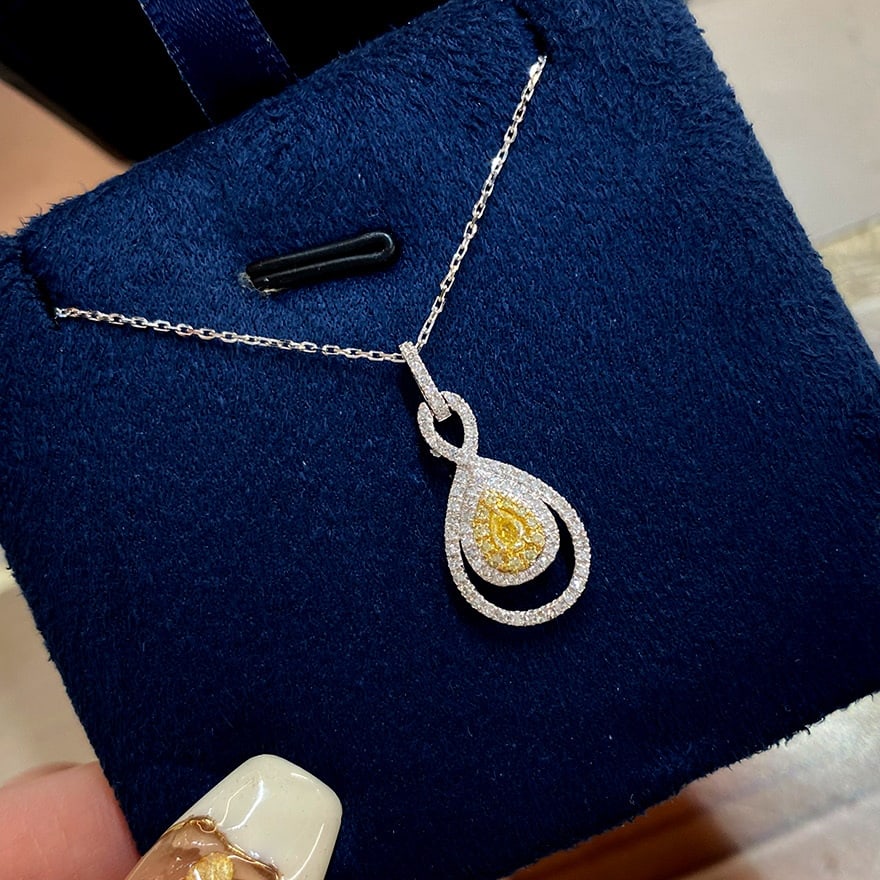 14k Gold 0.35 Ctw Natural Yellow Diamond & Diamond Necklace - 4