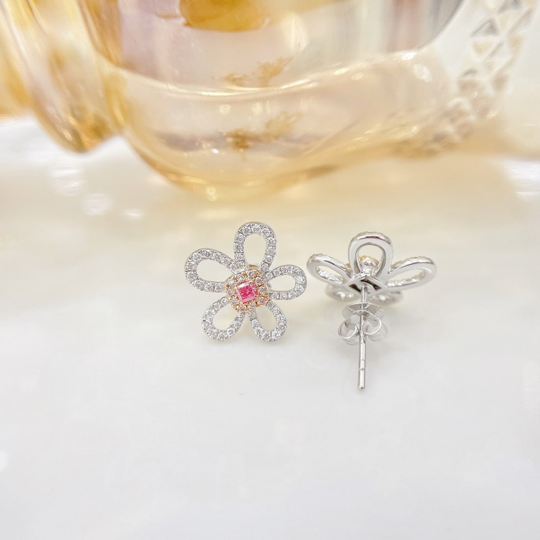 14k Gold 0.52 Ctw Natural Pink Diamond & Diamond Earrings - 3
