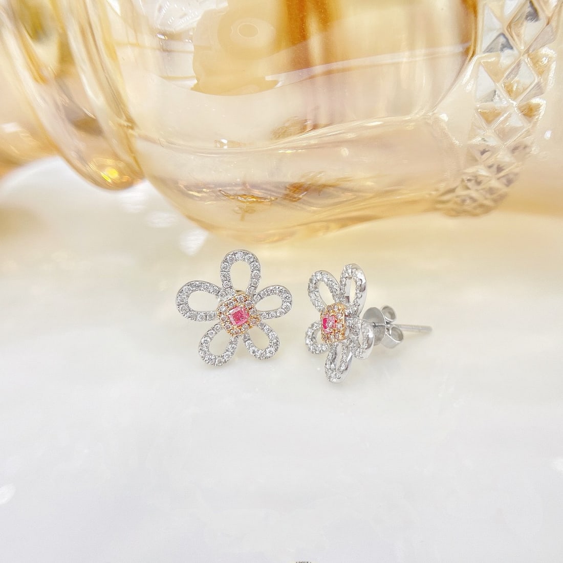 14k Gold 0.52 Ctw Natural Pink Diamond & Diamond Earrings - 4