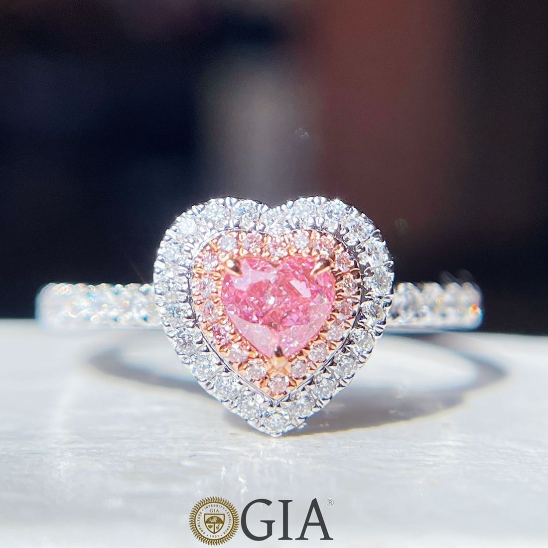 Gia Certified 14k Gold 0.65 Ctw Natural Pink Diamond & Diamond Ring: Ref:231092259 // gold content:14k gold // ring size:7. 25us // // main gemstone:pink diamond // certified:gia // shape:heart // carat weight:0. 29ct // clarity grade:si2 // color:pink //