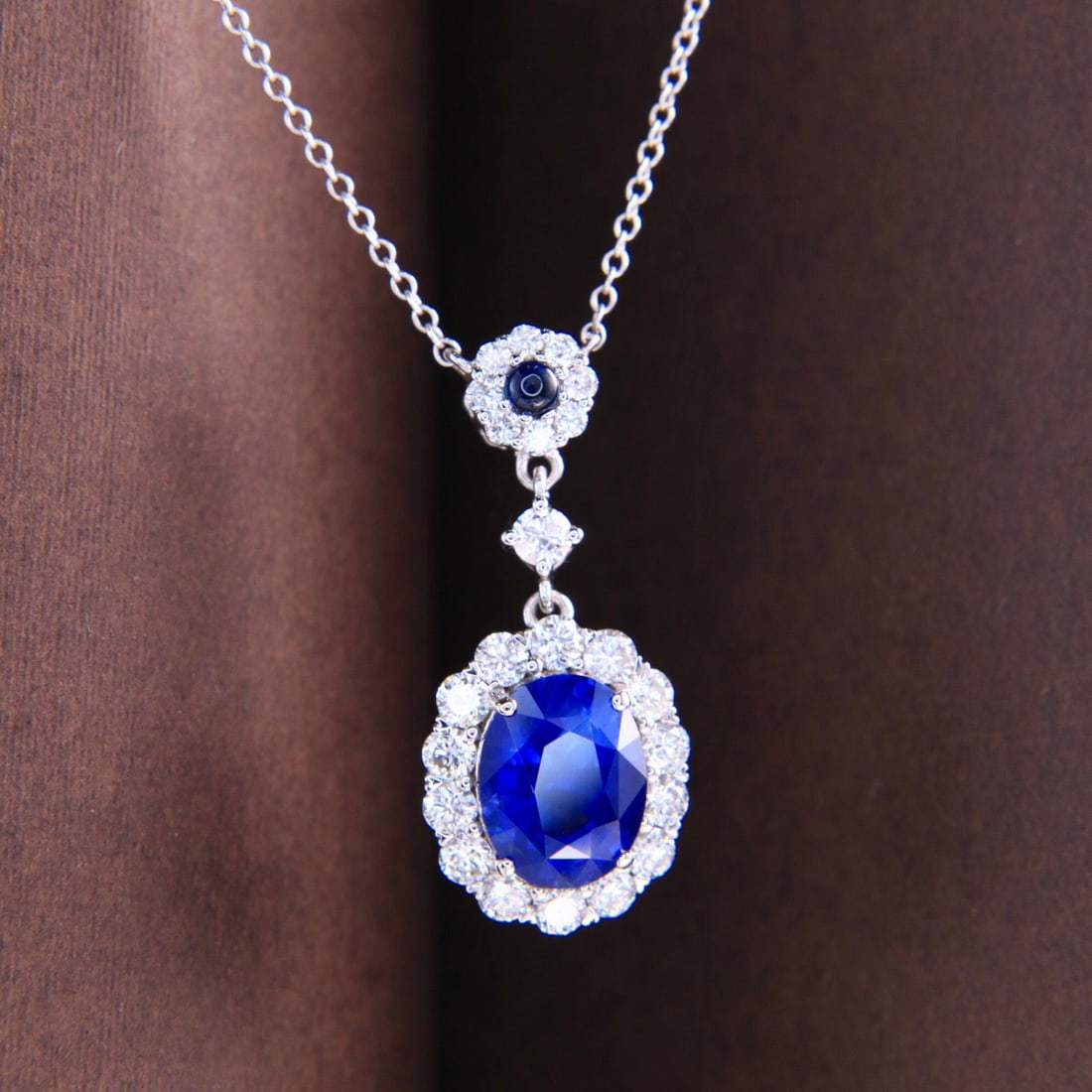 14k Gold 3.36 Ctw Natural Sapphire & Diamond Necklace - 5